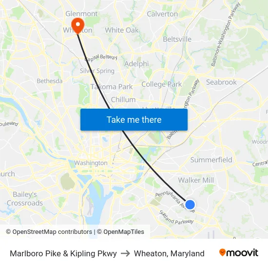 Marlboro Pike & Kipling Pkwy to Wheaton, Maryland map