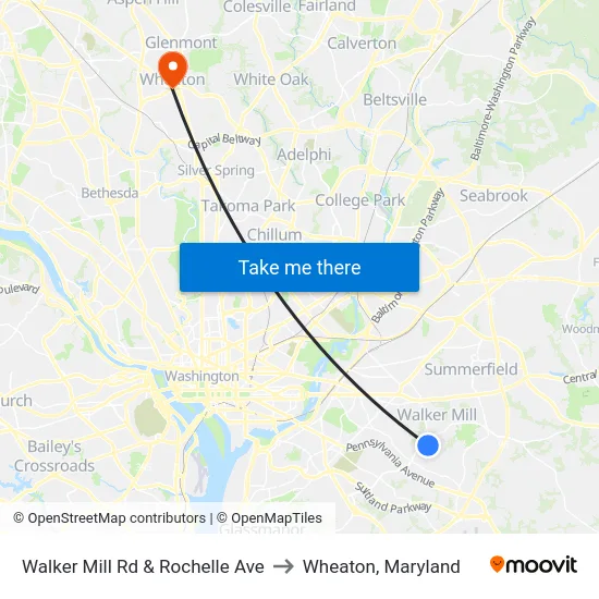 Walker Mill Rd & Rochelle Ave to Wheaton, Maryland map