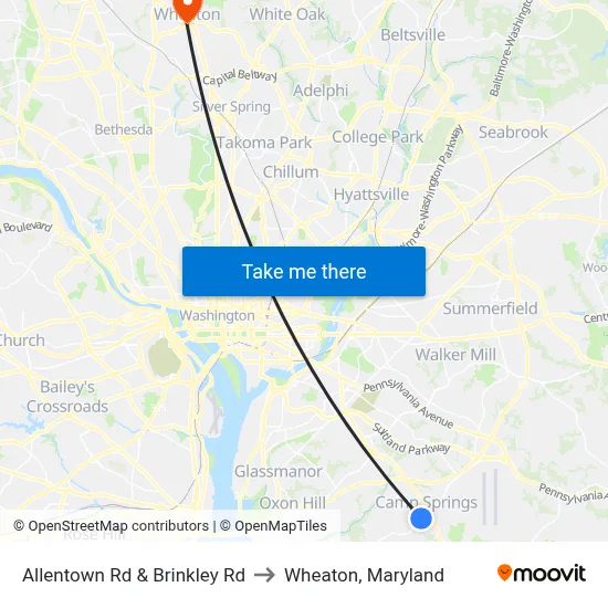 Allentown Rd & Brinkley Rd to Wheaton, Maryland map