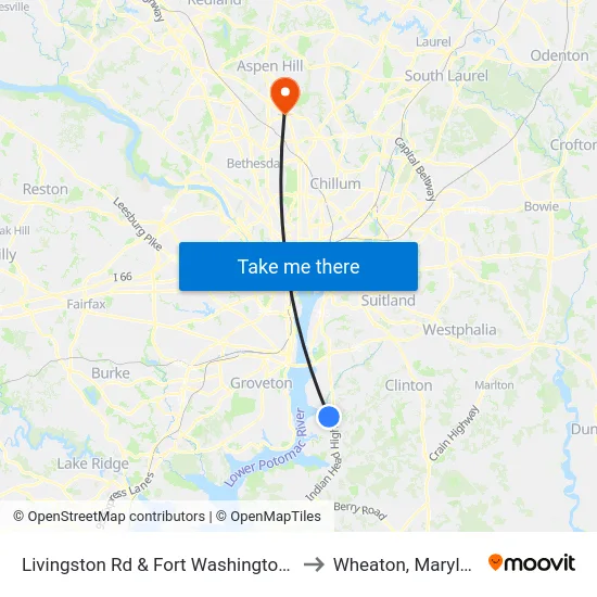 Livingston Rd & Fort Washington Rd to Wheaton, Maryland map