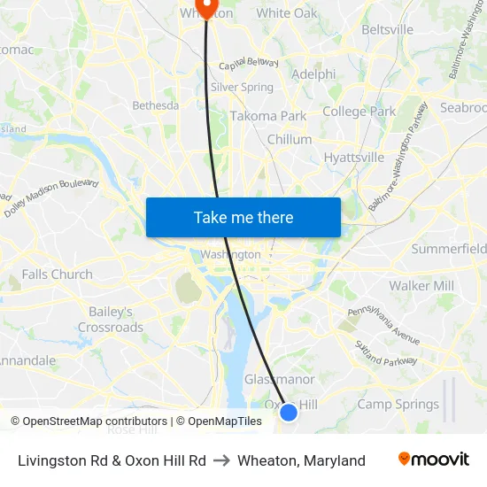 Livingston Rd & Oxon Hill Rd to Wheaton, Maryland map