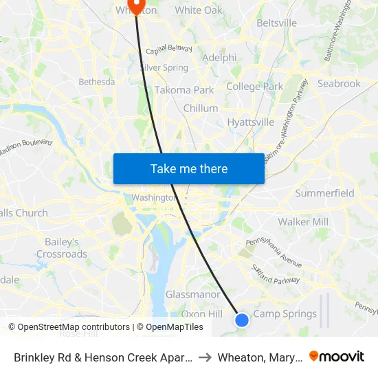 Brinkley Rd & Henson Creek Apartments to Wheaton, Maryland map