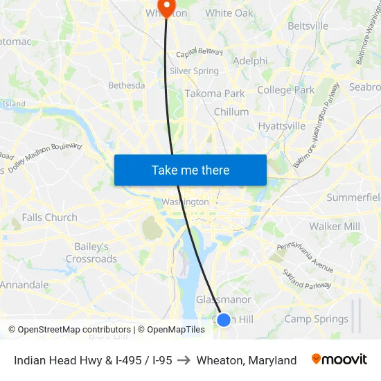 Indian Head Hwy & I-495 / I-95 to Wheaton, Maryland map
