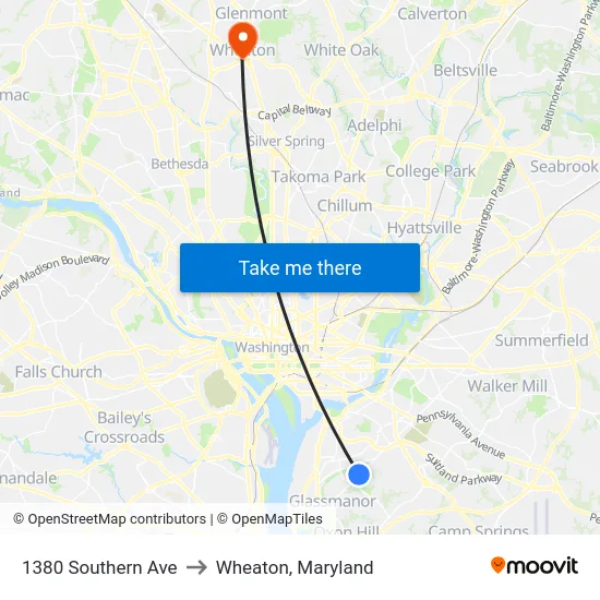 1380 Southern Ave to Wheaton, Maryland map