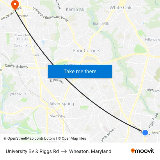 University Bv & Riggs Rd to Wheaton, Maryland map