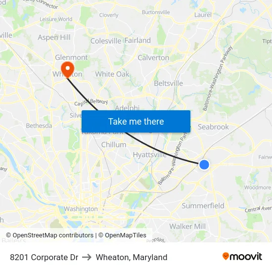 8201 Corporate Dr to Wheaton, Maryland map