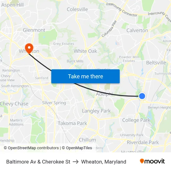 Baltimore Av & Cherokee St to Wheaton, Maryland map