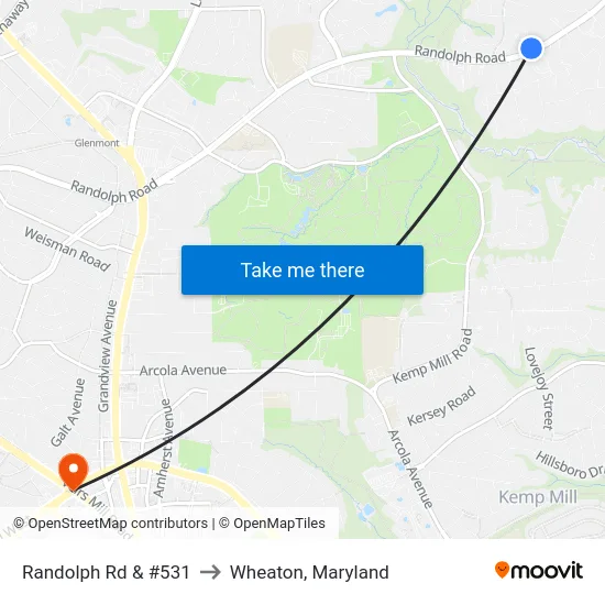 Randolph Rd & #531 to Wheaton, Maryland map