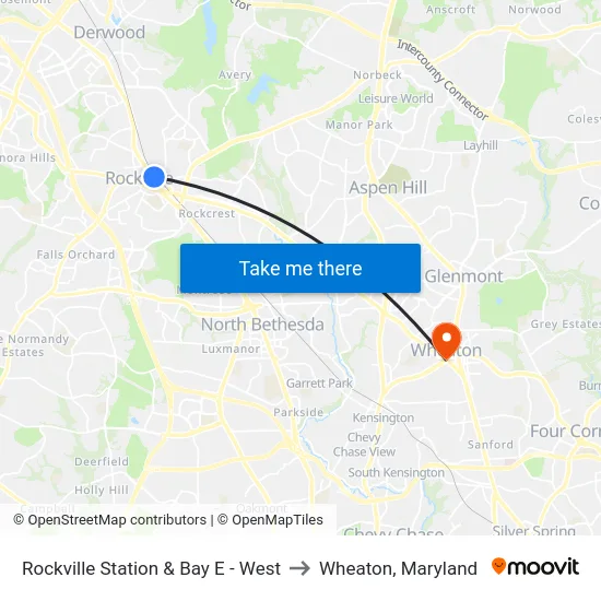 Rockville Station & Bay E - West to Wheaton, Maryland map