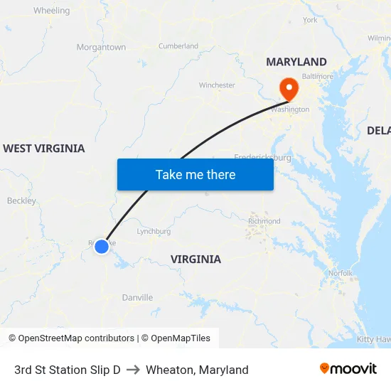 3rd St Station Slip D to Wheaton, Maryland map