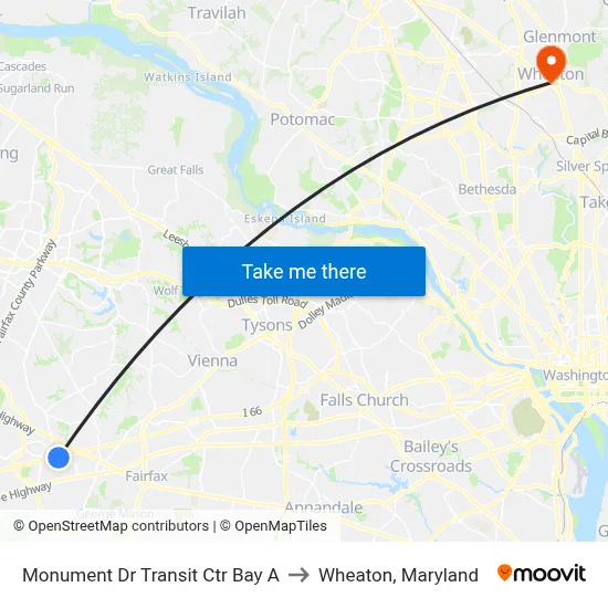 Monument Dr Transit Ctr Bay A to Wheaton, Maryland map