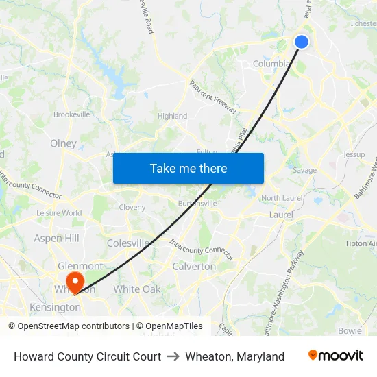 Howard County Circuit Court to Wheaton, Maryland map