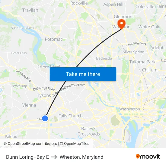 Dunn Loring+Bay E to Wheaton, Maryland map
