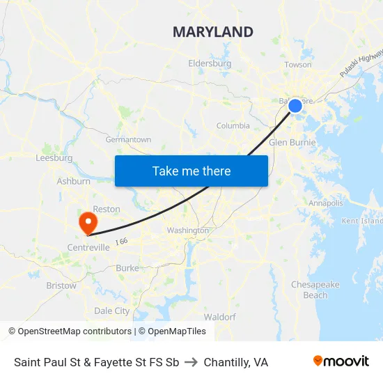 Saint Paul St & Fayette St FS Sb to Chantilly, VA map