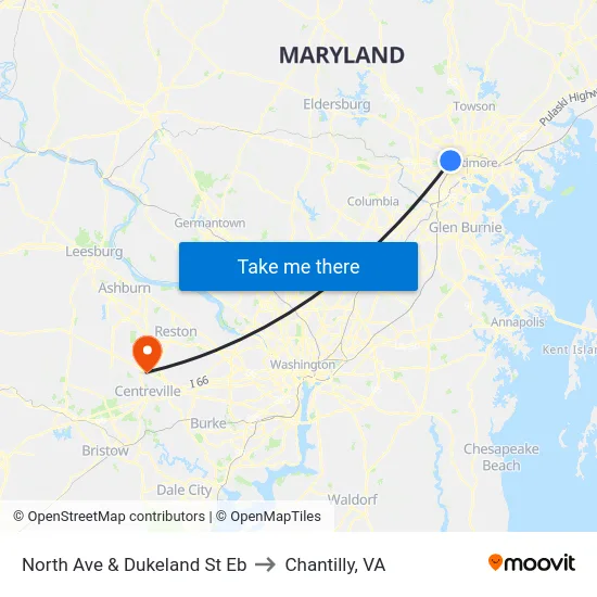 North Ave & Dukeland St Eb to Chantilly, VA map