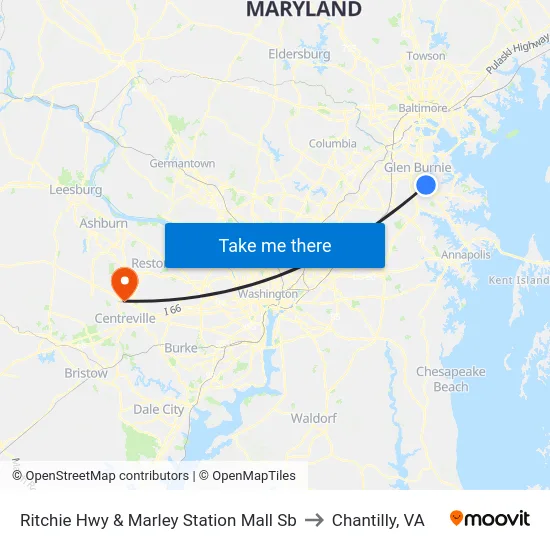 Ritchie Hwy & Marley Station Mall Sb to Chantilly, VA map