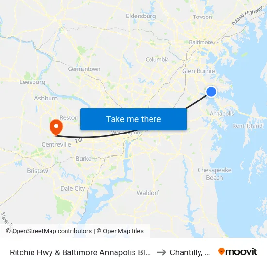 Ritchie Hwy & Baltimore Annapolis Blvd to Chantilly, VA map