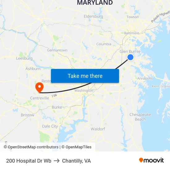 200 Hospital Dr Wb to Chantilly, VA map
