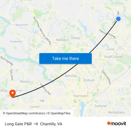 Long Gate P&R to Chantilly, VA map