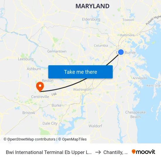 Bwi International Terminal Eb Upper Level to Chantilly, VA map