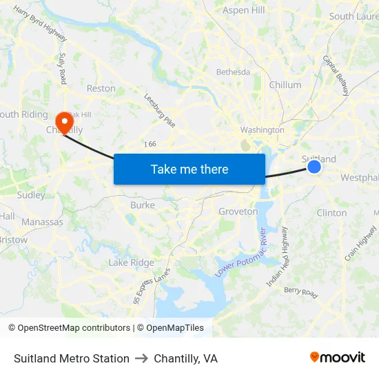 Suitland Metro Station to Chantilly, VA map