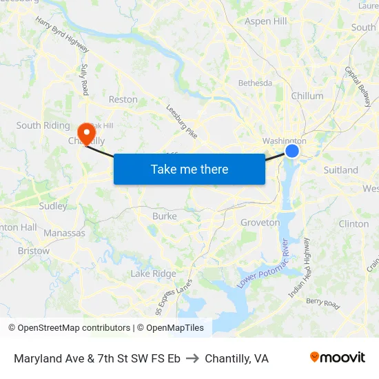 Maryland Ave & 7th St SW FS Eb to Chantilly, VA map