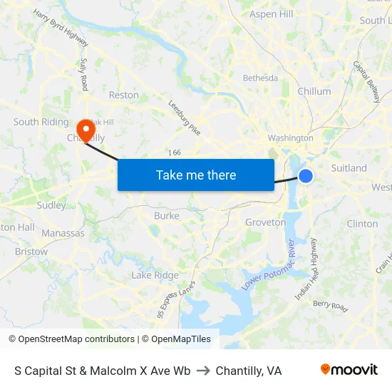 S Capital St & Malcolm X Ave Wb to Chantilly, VA map