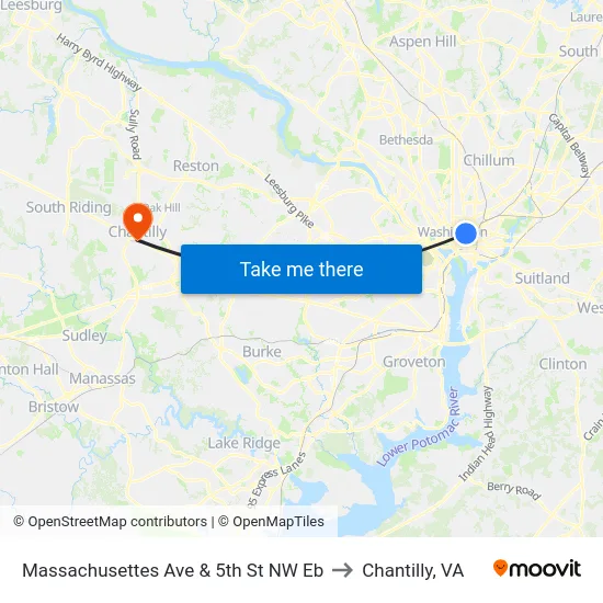 Massachusettes Ave & 5th St NW Eb to Chantilly, VA map