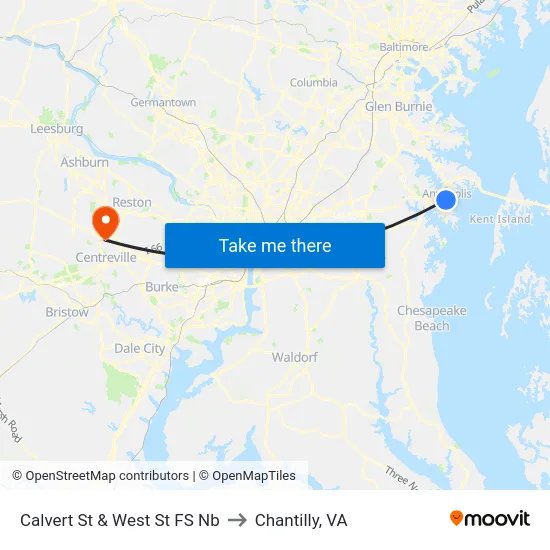 Calvert St & West St FS Nb to Chantilly, VA map