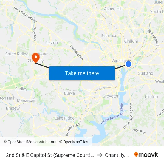 2nd St & E Capitol St (Supreme Court) Sb to Chantilly, VA map