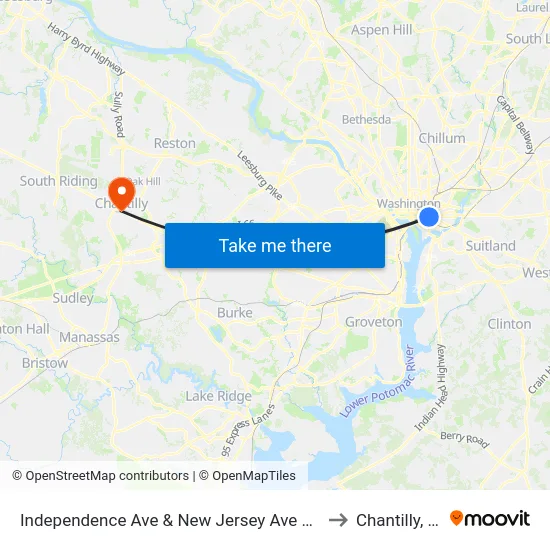 Independence Ave & New Jersey Ave SE Eb to Chantilly, VA map