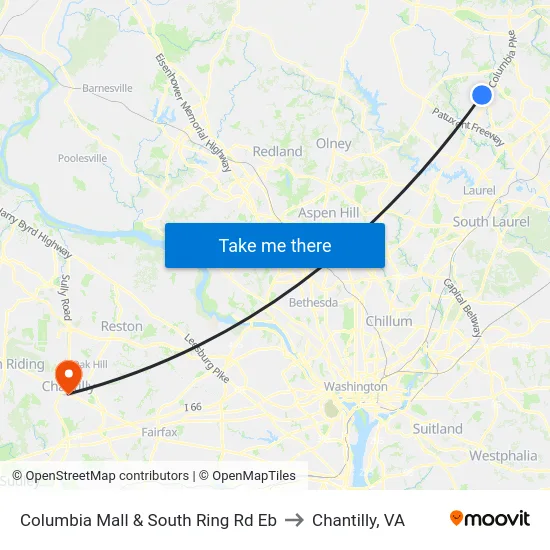Columbia Mall & South Ring Rd Eb to Chantilly, VA map
