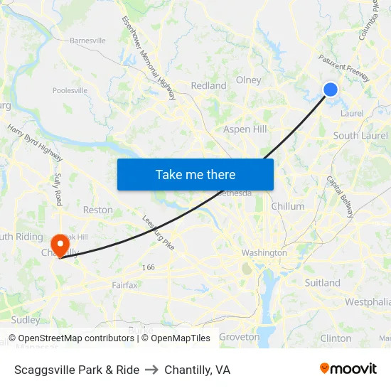 Scaggsville Park & Ride to Chantilly, VA map