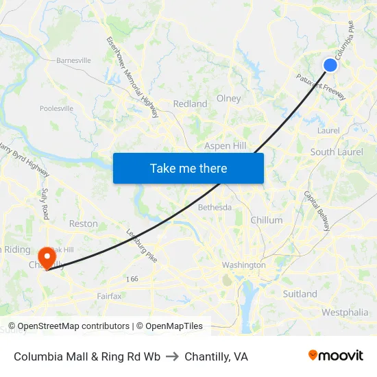Columbia Mall & Ring Rd Wb to Chantilly, VA map