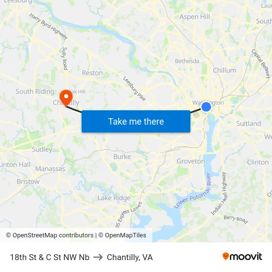 18th St & C St NW Nb to Chantilly, VA map
