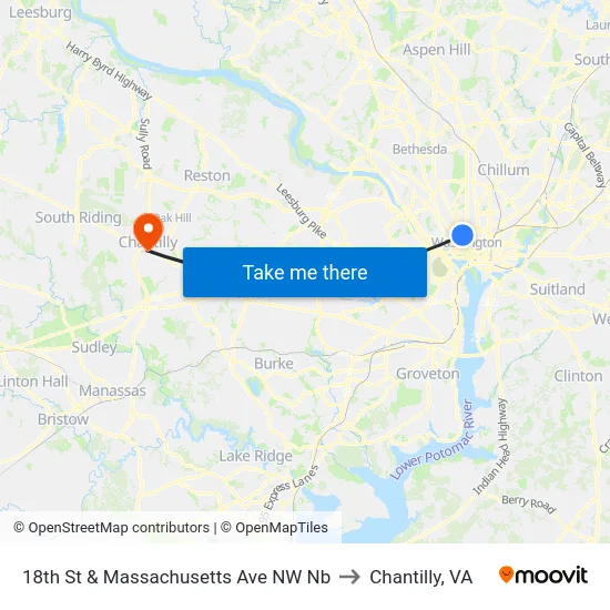 18th St & Massachusetts Ave NW Nb to Chantilly, VA map