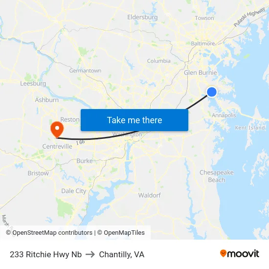 233 Ritchie Hwy Nb to Chantilly, VA map