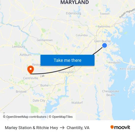 Marley Station & Ritchie Hwy to Chantilly, VA map