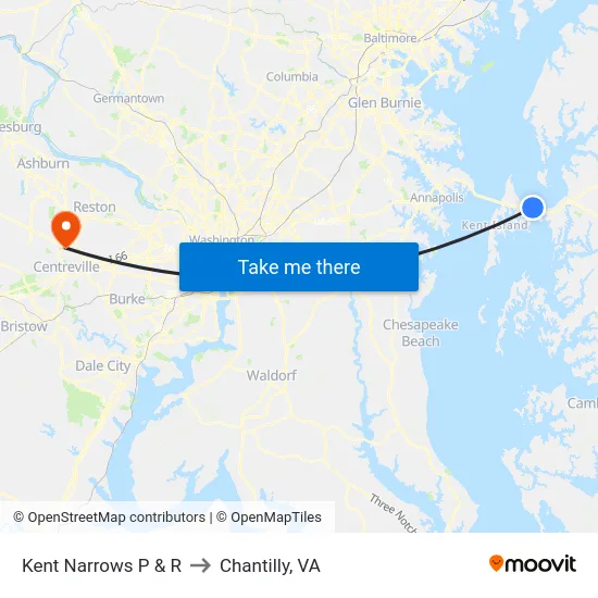 Kent Narrows P & R to Chantilly, VA map