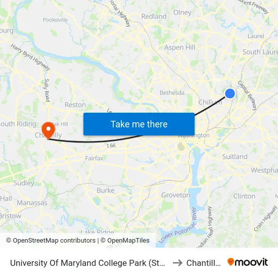 University Of Maryland College Park (Stadium Dr.) Nb to Chantilly, VA map