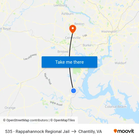 535 - Rappahannock Regional Jail to Chantilly, VA map