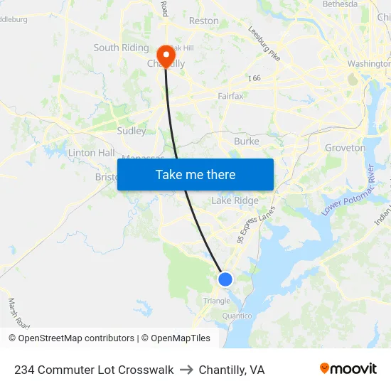 234 Commuter Lot Crosswalk to Chantilly, VA map