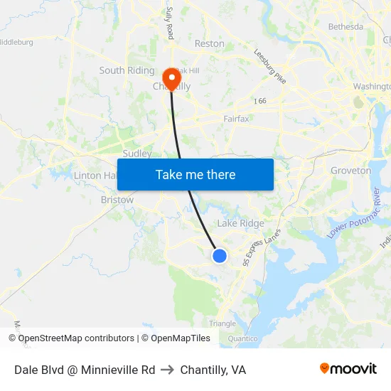 Dale Blvd @ Minnieville Rd to Chantilly, VA map