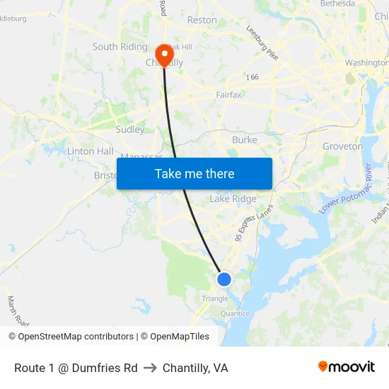 Route 1 @ Dumfries Rd to Chantilly, VA map
