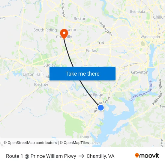 Route 1 @ Prince William Pkwy to Chantilly, VA map