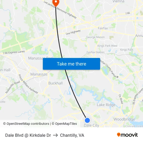 Dale Blvd @ Kirkdale Dr to Chantilly, VA map