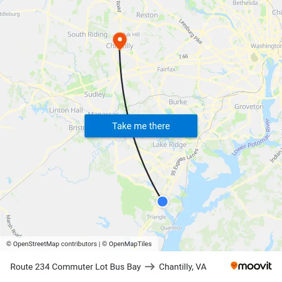 Route 234 Commuter Lot Bus Bay to Chantilly, VA map