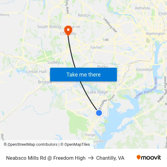 Neabsco Mills Rd @ Freedom High to Chantilly, VA map