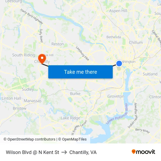 Wilson Blvd @ N Kent St to Chantilly, VA map