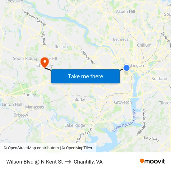 Wilson Blvd @ N Kent St to Chantilly, VA map